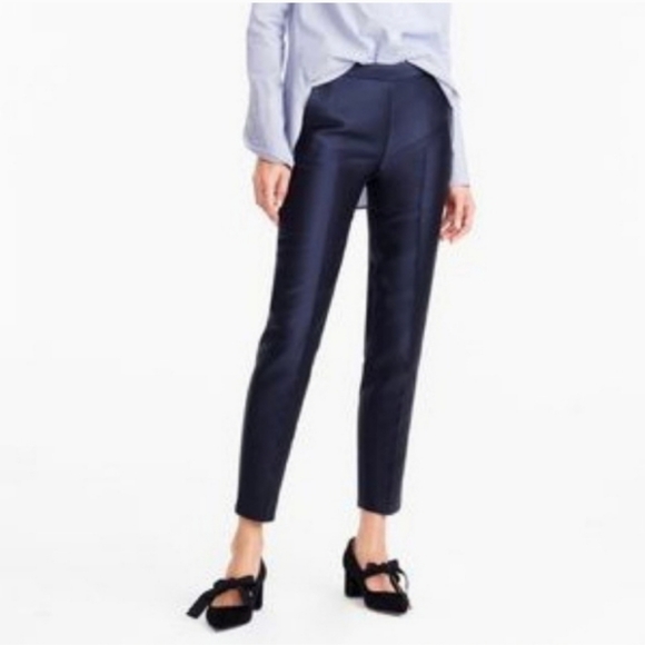 NWT J. Crew High Rise Women’s Black Shiny Satin Ankle Crop Cigarette Pants Sz 14 - Picture 1 of 12